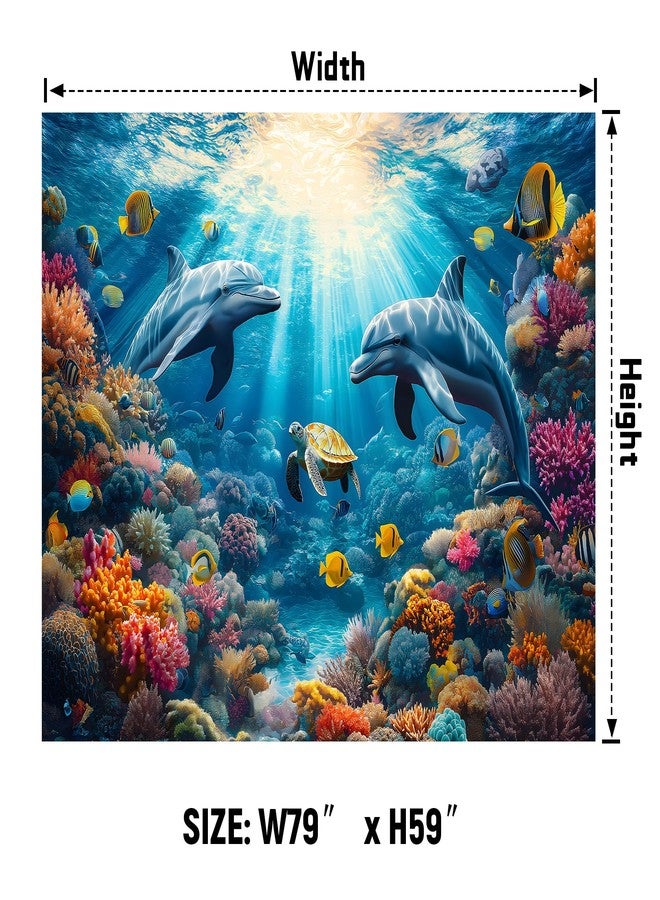 AOHMPT Underwater World Tapestry - Blue Ocean and Aquarium Tropical Fish Wall Decoration - Deep Sea Fish Wall Hanging for Bedroom, Dorm Room and Living Room 79" L x 59" W - Image 4